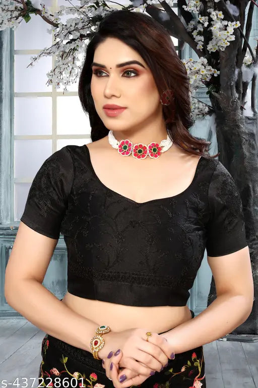 Soft net embroidered wedding saree with separate cotton blouse, India-made festive wear