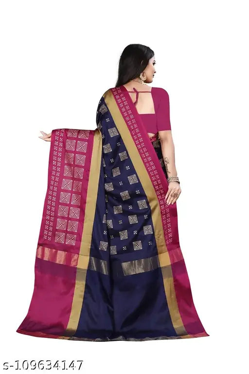 Soft cotton-silk solid saree with blouse piece, art silk border zari work, floral pallu, comfortable for party wear or daily wear, India origin