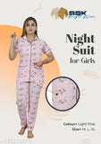 Women's printed cotton night suit set by SSK Knight Wear, featuring short sleeves and pyjama bottoms in a vibrant design. Available in sizes M, L, XL, XXL for comfortable loungewear