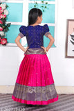 Girls cotton silk lehenga choli set for kids in woven design, featuring short sleeves and zari stitch on net material. Size: 12-18 months. Made in India
