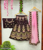 Multi-colored satin lehenga choli & dupatta for baby girl, intricately embroidered, versatile partywear design, India origin