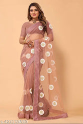 Beautiful coffee chain embroidered net saree, free size, perfect for parties and events