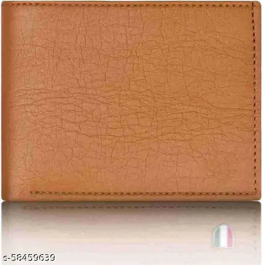 Faux leather tan wallet with 5 card slots, solid design for men's compact organization. Durable and portable accessory for travel or daily use