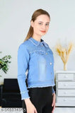 Denim women's fancy jacket, long sleeves, dyed/washed, size S (30in bust, 19in length), made in India