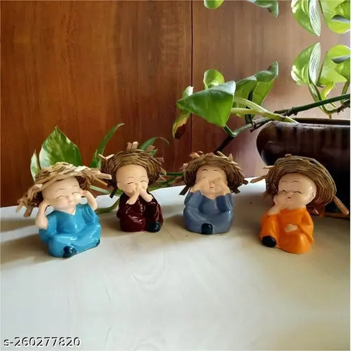 Poly Resin Feng Shui Monk Set of 4 (PAYSTORE), featuring hats. Home décor or gifting purpose, ideal for various occasions