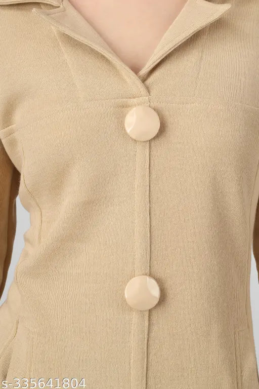 Cream wool high-slit shirt kurti, long sleeves, BLUSHH COLLECTION women's winter casual wear, India