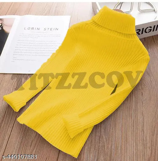 High neck woolen sweater for kids, available in various sizes from 0-3 months to 6-7 years. Made of warm and cozy wool, perfect for winter wear