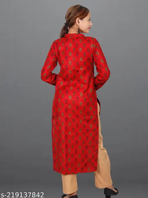 Woolen Plus Size Winter Kurta, full sleeves (3xl-8xl), printed pattern on warm three-quarter sleeves