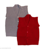 Grey & Red acrylic sleeveless baby sweaters (12-24 months), warm and cozy woolen knit for kids, ideal winter wear