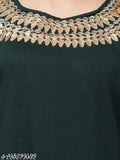 Green rayon three-quarter sleeve kurti by Hegza, solid pattern, S (36in bust, 42in length), M (38in bust, 42in length), L (40in bust, 42in length) - Indian women's fashion
