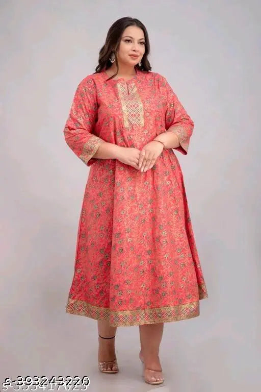 Rayon printed Anarkali kurti for women, three-quarter sleeves, vibrant Indian fashion