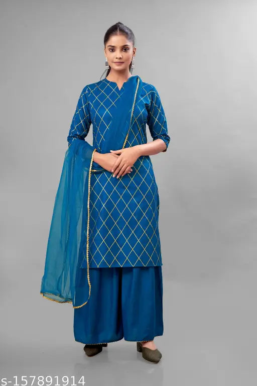 Checked cotton kurti sharara set with net dupatta, attractive look for women's S-XXL sizes, India origin