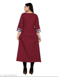 Voguish printed cotton kurti, three-quarter sleeves, checked pattern, Indian women's fashion on hanger