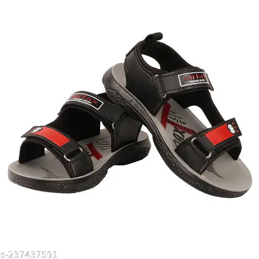 PU & TPR PHANTOMAIRBLACK Kids Casual Outdoor Valcro Sandals, textured net pattern, ideal for boys (Size: 4-4.5yrs), adjustable for comfort, Made in India