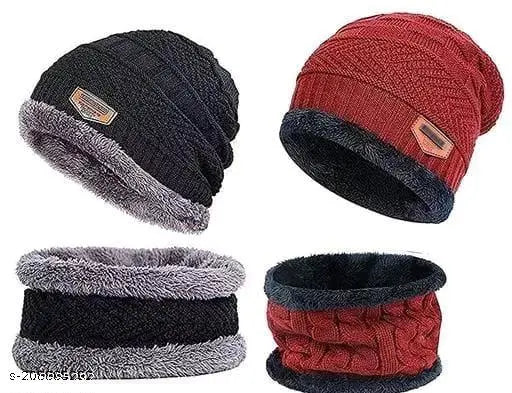 Wool balaclava caps, self-design pattern, winter essential - set of 2 from India
