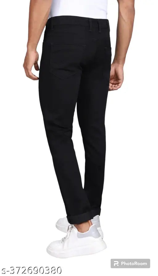 Men's black skinny mid-rise denim jeans, 100% stretchable fabric, perfect fit for any occasion