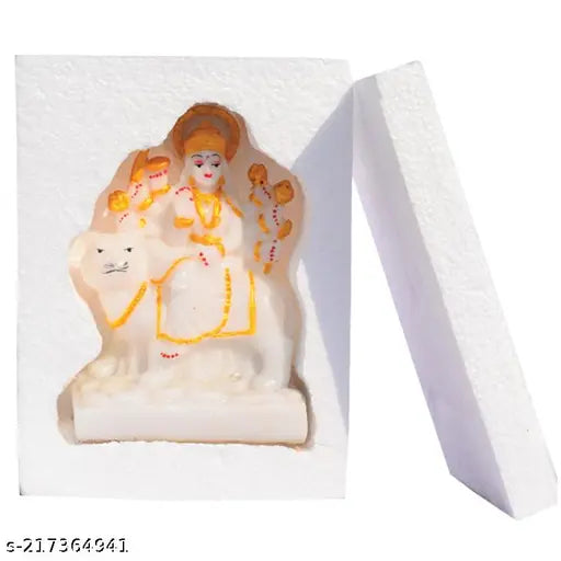White marble Durga Maa idol, decorative for home temple, pooja room, office, or gift. Hand-painted, 10cm x 5cm x 14cm, suitable for Navratri pujan and special occasions