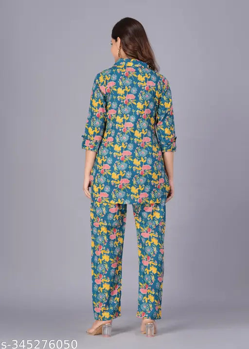 Pure cotton limited edition 2-piece women's night suit set, printed with Indian summer motif, perfect for any occasion