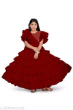 Stitched net gown for kids and young girls, solid color, Indian party wear, perfect for Raksha Bandhan, Navratri/Diwali, Christmas, New Year. Net dupatta included, dry clean only. Sizes: 5-6 years, 6-7 years, 7-8 years, etc., up to 15-16 years. Origin: India