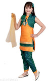 Silk blend girls Patiwala set, printed net three-quarter sleeve dress with pant jacket and duppatta, Indian fashion for 2-13 years old
