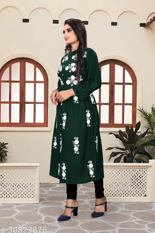 Rayon embroidered fancy kurtis, three-quarter sleeves, M (38in bust), L (40in bust), XL (42in bust), Indian traditional wear
