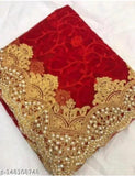 Red net saree with banarasi silk blouse, embellished with beads and stones - Indian traditional attire