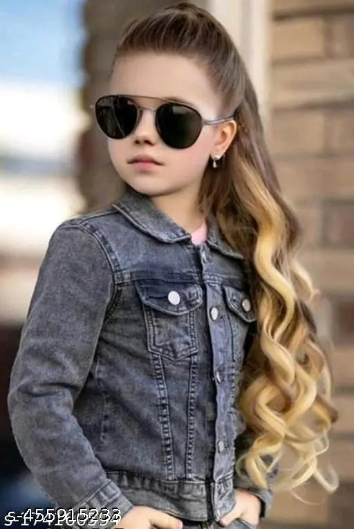 Winter denim jacket for kids, dyed/washed, long sleeves. Kid's denim jacket in 5-6, 6-7, or 7-8 years sizes, made in India