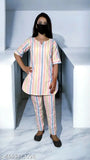 Tannu Trends striped cotton nightsuit with short kurti, dual side pockets - size XS to XXL for women's trendy nightwear