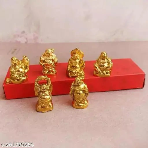 Golden resin laughing Buddha set of 6 for wealth and success Feng Shui decorative showpiece