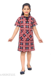 Cotton red checked printed hoodie dress for daily wear and casual office by SOUNIK FASHION SDS