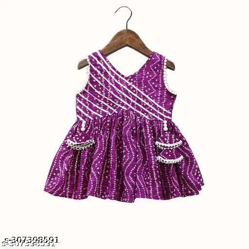 Girls Bandhani Printed Cotton A-Line Kurta with Sharara, size 3-4 years, vibrant yoke pattern and V neckline