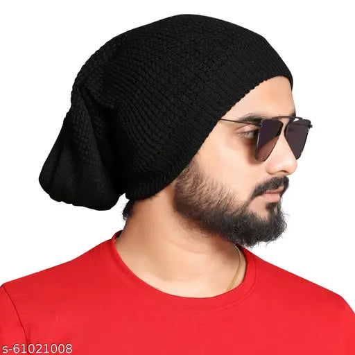 Wool acrylic unisex beanie cap, embroidered net pattern. Ideal for winter outings, lightweight and crushable