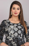 Multicolor embroidered anarkali kurta, trendy women's cotton outfit with three-quarter sleeves, India origin