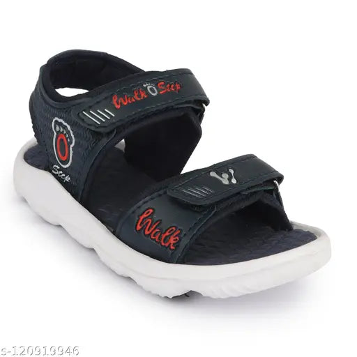 Navy blue synthetic sandal for kids by XDOX. Printed net design, EVA sole, fastened with Velcro. Ideal for boys' casual wear." (93 characters)
