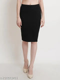 Black polyester pencil skirt for women, figure-hugging and professional style, size 26/28/30/32, made in India