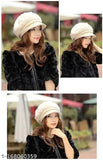 Woolen beanie cap with fur inside & visor, trendy & fashionable for women's cold weather wear