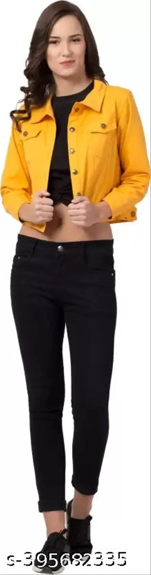 Denim waistcoat for women, solid net three-quarter sleeves, size S (34in bust, 18in length, 32in waist) or M (36in bust, 19in length, 34in waist), women's denim jacket