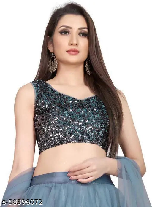 Embellished net khichadi lehenga set with semi-stitched choli and dupatta, Indian Bollywood style
