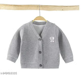 Grey cotton blend MOMISY baby girls V-neck sweater, soft and cozy knitted layers for kids 6-12 months, vibrant color