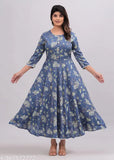 Viscose rayon printed Anarkali kurtas for women, three-quarter sleeves, XS-XXXL. Comfortable Indian outfit with floral patterns at the back