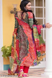Vibrant Multicolor Synthetic Delta Gown with Matching Fringe Dupatta, ideal for festive occasions in India