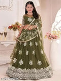 Embroidered net kids lehenga choli set with dupatta, sizes 4-14 years, Indian traditional attire for festivals