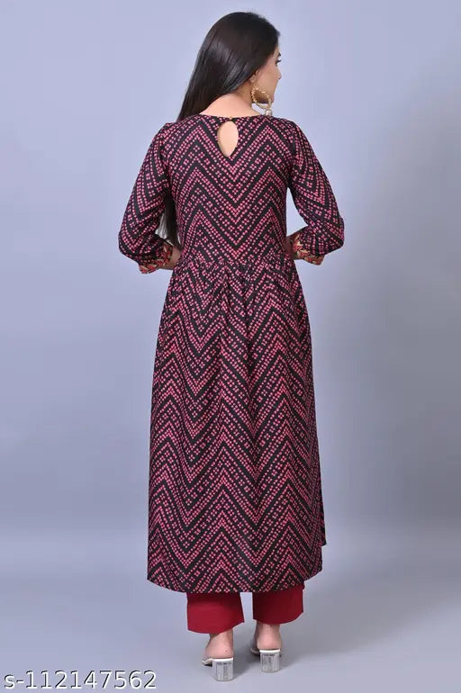 Attractive rayon, three-quarter sleeve straight kurti with printed combo, India origin