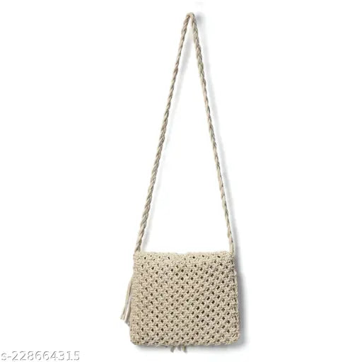 Handmade cotton macrame clutch purse, self-designed summer beach bag with tassel, 8x11x8 inches, natural and eco-friendly accessory