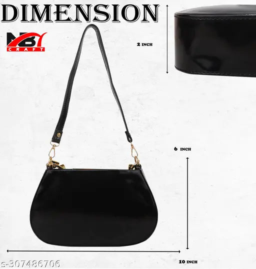 Black PU slingbag with travel cloud shape for women's casual trendy style, solid net interior, free size (L6xW2xH10), India origin