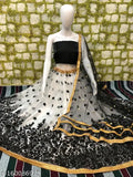 Black net FLEX_LEHENGA_SUHANI set with embroidered dupatta and solid top, Indian traditional bridal wear for free size (waist 40", length 44", dupatta 2.1")