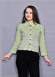 Trending embroidered cotton jacket for women & girls with blouse, long sleeves, embellished net pattern. S-XL sizes available