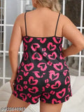 Spacious beige plus size cartoon print cami top & shorts night suit for women, best babydoll dress in high-quality stretchy polyester. Comfortable, lightweight, and breathable