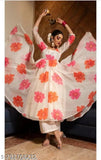Floral printed georgette kurta set with dupatta and cotton blend pants, three-quarter sleeves, India origin