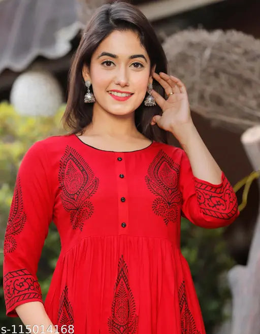 Soft rayon embroidered kurti for women, summer collection, festive wear, printed anarkali kurti